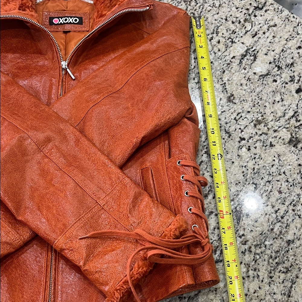 XOXO Women's Rust Faux Leather Jacket with Faux Fur Collar - Picture 9 of 11